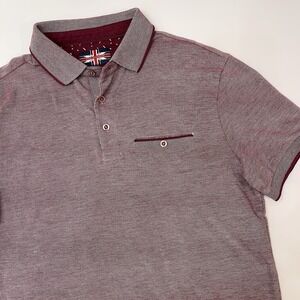 Soul Of London Men's Short Sleeve Polo Shirt‎ Burgundy Size Medium
